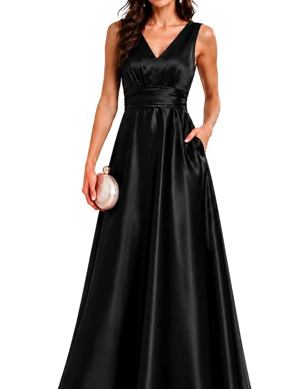 Ever-Pretty Women's Summer V Neck Maxi Satin Formal Wedding Guest Dress